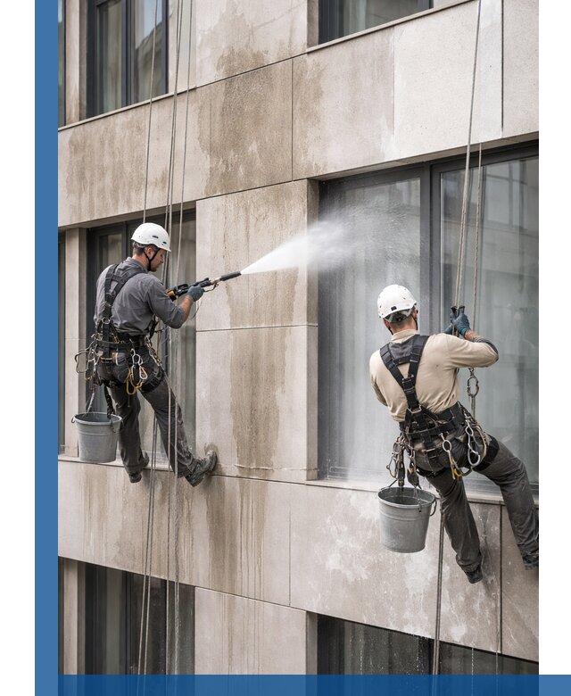 Послестроительная мойка фасада промышленным альпинизмом в Раменском