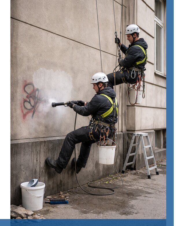 Удаление граффити с фасада в Раменском от 4563 р. | ВЫСОТНИК-Рмн