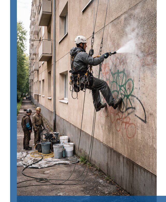 Удаление граффити с фасада в Раменском без следов и повреждений