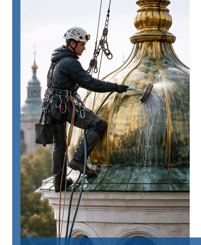 Профессиональная мойка куполов и шпилей высотными альпинистами в Раменском