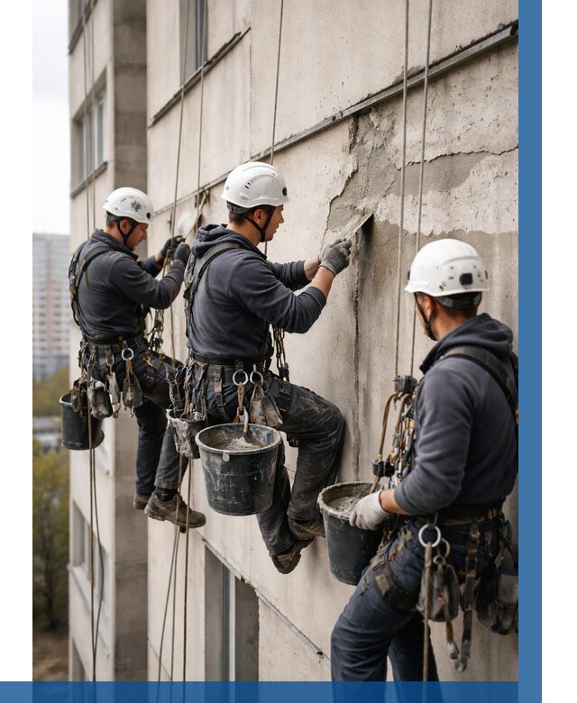 Ремонт бетонных элементов фасада в Раменском от 2535 р. | ВЫСОТНИК-Рмн