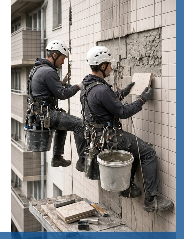 Ремонт облицовки фасада плиткой в Раменском от 1825 р. | ВЫСОТНИК-Рмн