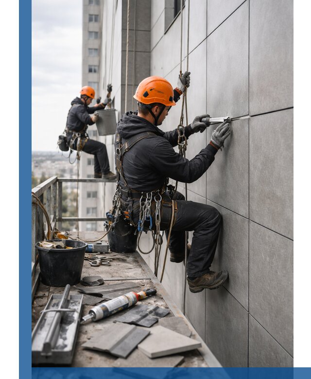 Профессиональный ремонт фасада из керамогранита в Раменском