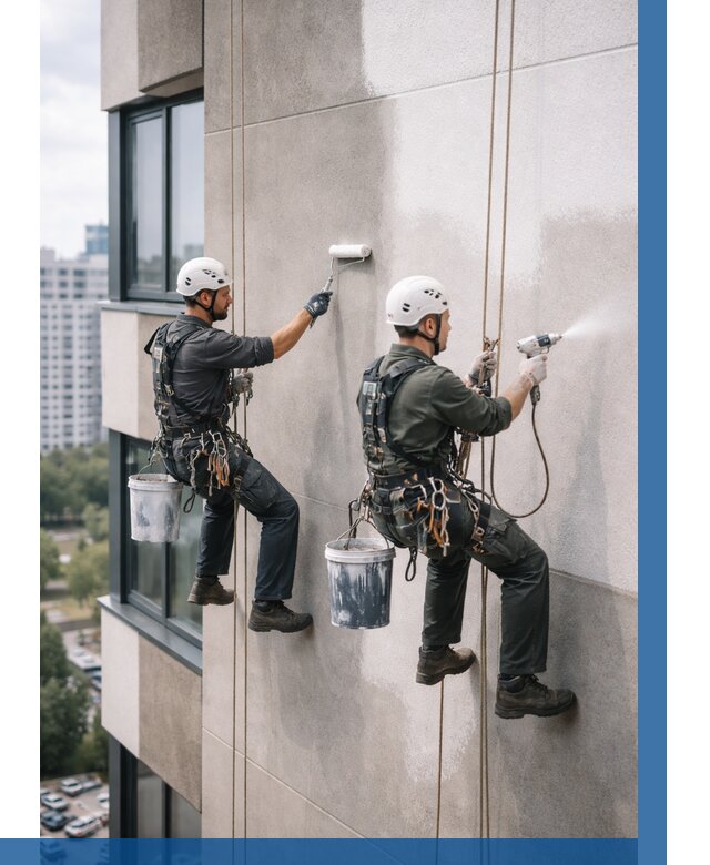 Покраска фасада альпинистами в Раменском от 304 р. | ВЫСОТНИК-Рмн