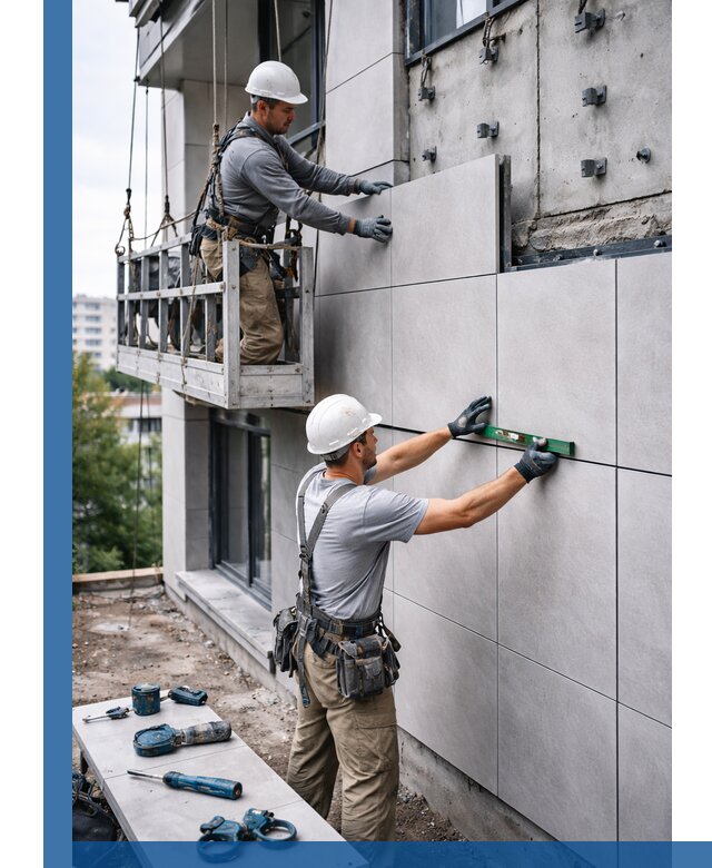 Монтаж керамогранита на фасад в Раменском под ключ с гарантией качества