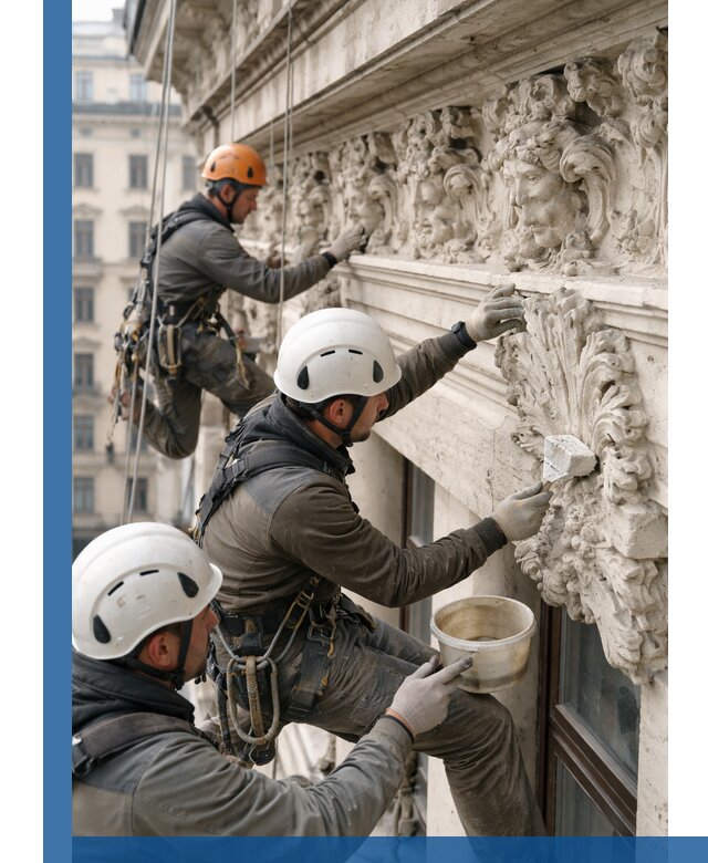 Реставрация фасадной лепнины с высотными работами в Раменском