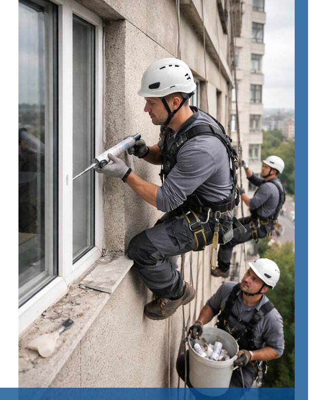 Герметизация оконных швов снаружи в Раменском от 1521 р. | ВЫСОТНИК-Рмн