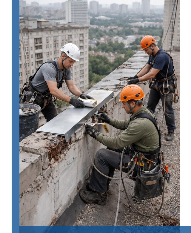 Ремонт парапета на кровле в Раменском, высотные работы с гарантией