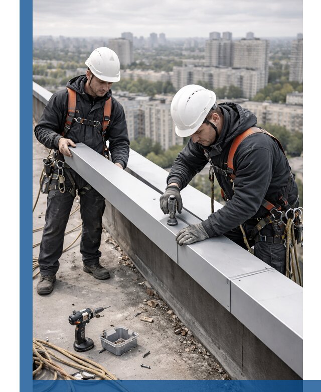 Монтаж парапетных крышек и ограждений кровли в Раменском