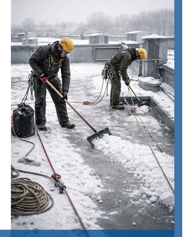 Очистка крыши от снега в Раменском от 7604 р. | ВЫСОТНИК-Рмн