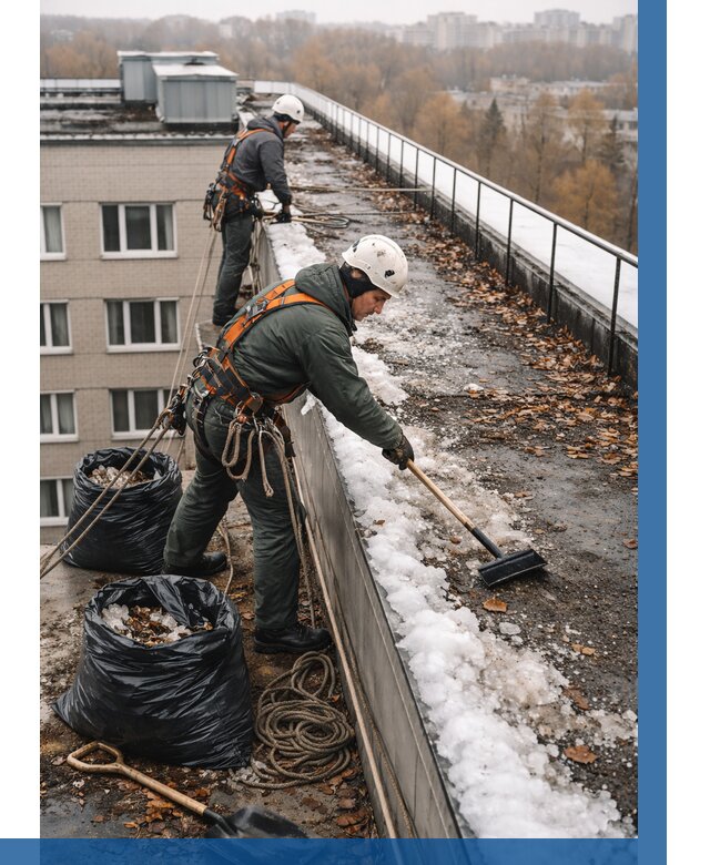 Очистка кровли по периметру в Раменском от 558 р. | ВЫСОТНИК-Рмн