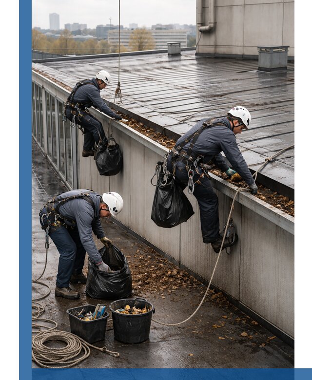 Очистка кровли по периметру в Раменском силами промышленных альпинистов