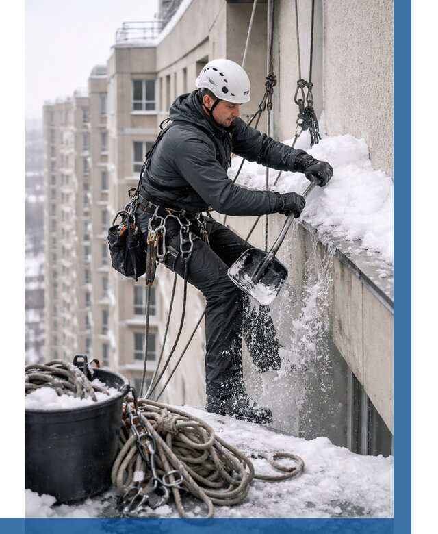 Очистка карнизов от снега в Раменском от 304 р. | ВЫСОТНИК-Рмн