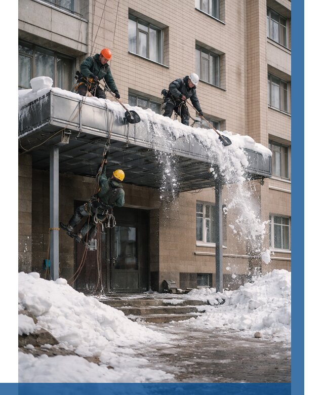 Очистка козырьков от снега в Раменском от 3549 р. | ВЫСОТНИК-Рмн