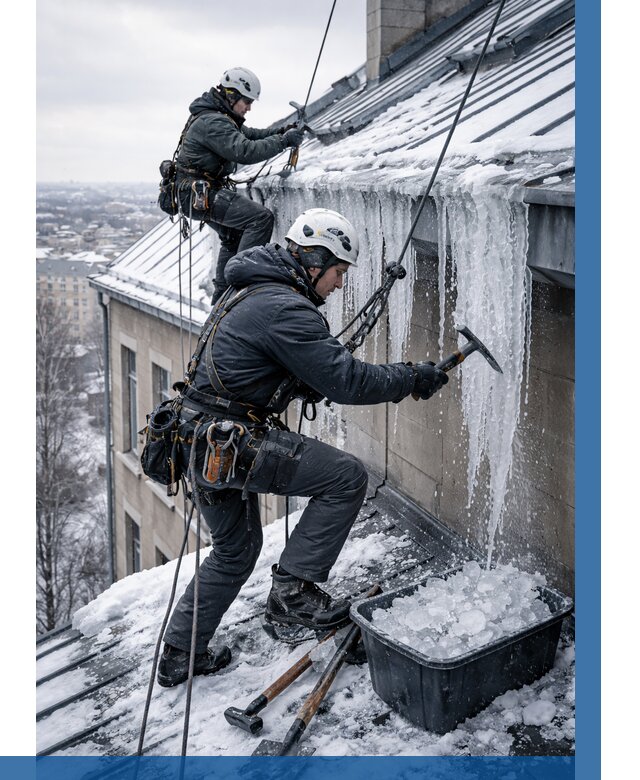 Удаление наледи с кровли в Раменском от 5576 р. | ВЫСОТНИК-Рмн