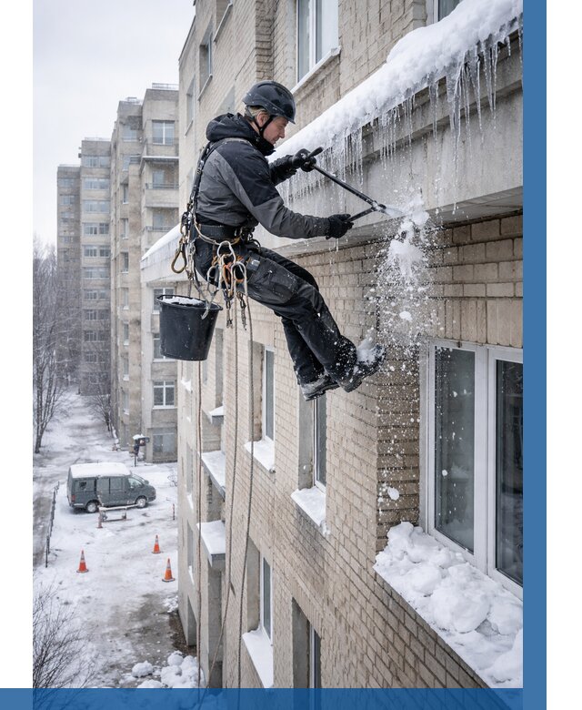 Удаление наледи с карнизов в Раменском от 355 р. | ВЫСОТНИК-Рмн