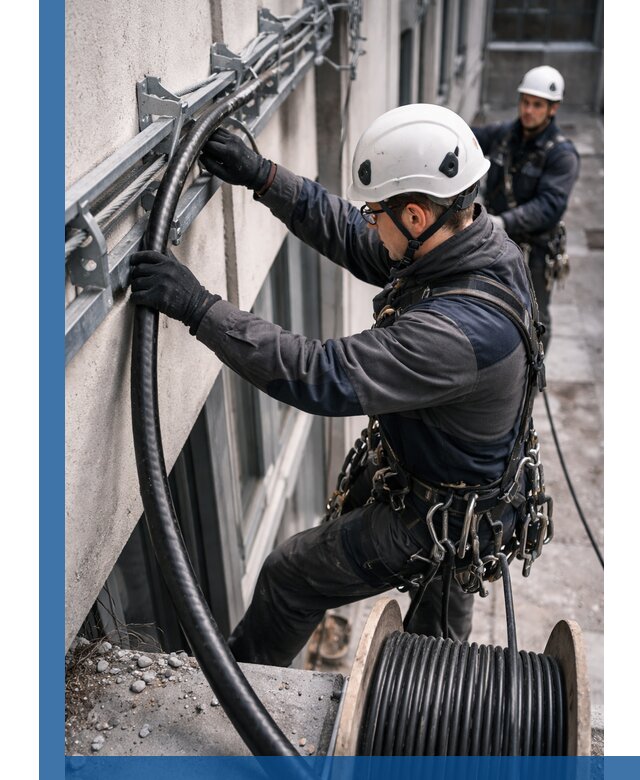 Протяжка кабеля питания на высоте в Раменском с гарантией безопасности и качества