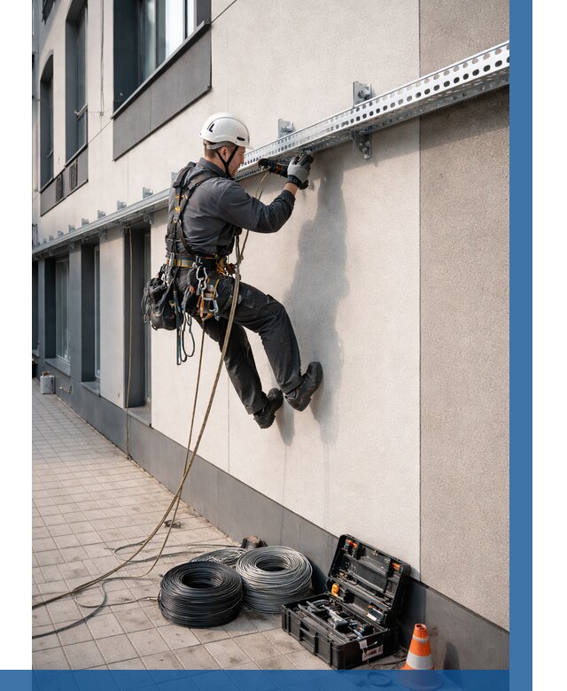 Монтаж кабельных лотков на фасаде в Раменском от 1217 р. | ВЫСОТНИК-Рмн