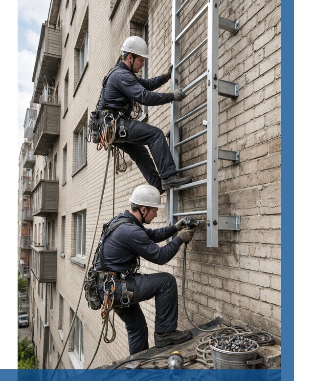 Монтаж пожарной лестницы в Раменском от 25348 р заказать у ВЫСОТНИК-Рмн