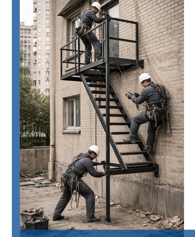 Монтаж пожарной лестницы в Раменском, установка и крепление