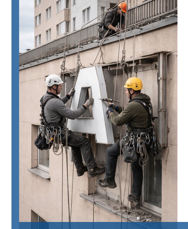 Ремонт и восстановление наружных вывесок на высоте в Раменском
