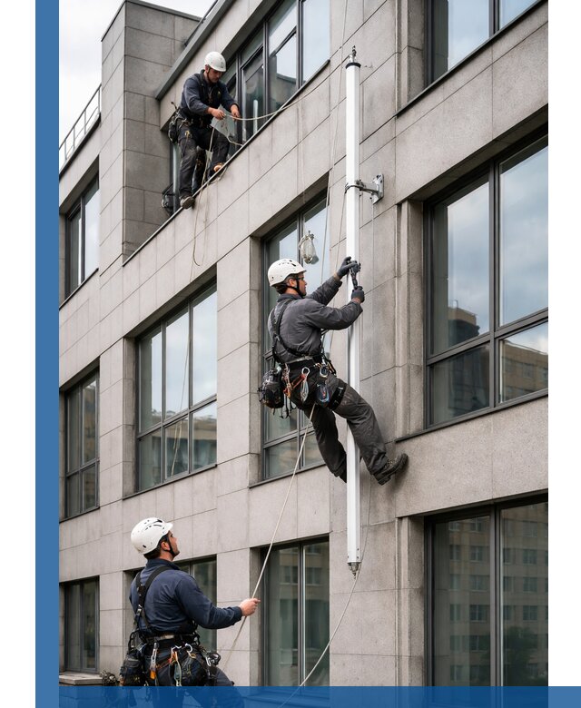 Монтаж флагштока на фасаде здания с креплением и герметикой в Раменском