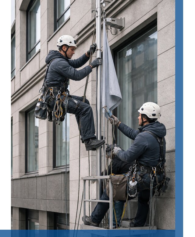 Установка флагов на фасаде в Раменском от 4563 р. | ВЫСОТНИК-Рмн