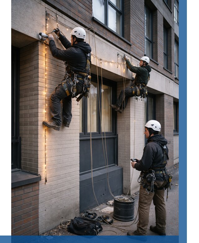 Монтаж гирлянд на фасаде в Раменском от 3549 р. | ВЫСОТНИК-Рмн