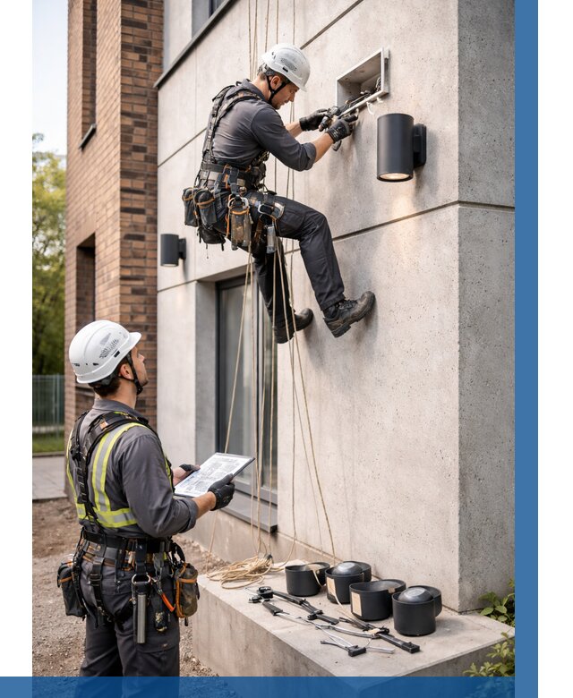 Монтаж фасадного освещения в Раменском от 2535 р. | ВЫСОТНИК-Рмн