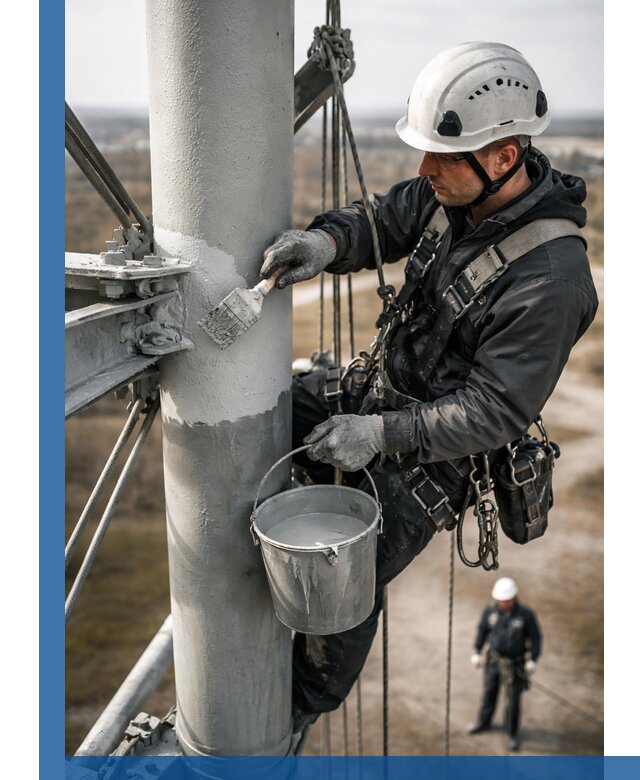 Покраска мачт связи в Раменском промышленными альпинистами