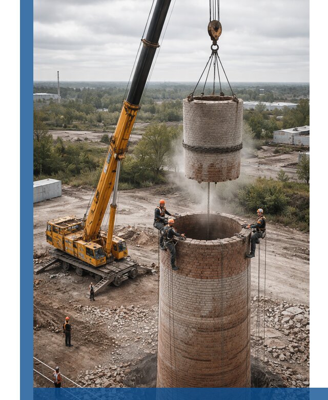 Демонтаж дымовой трубы в Раменском с гарантиями безопасности