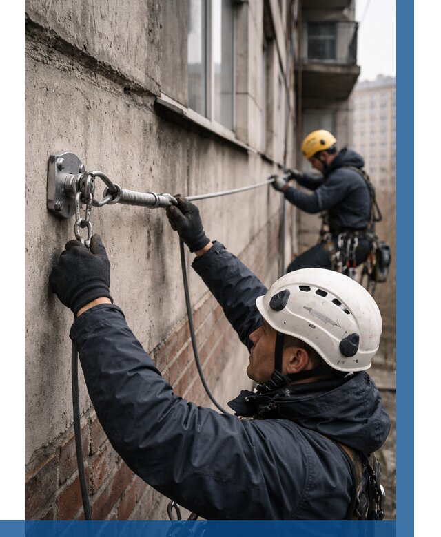 Монтаж анкерных линий в Раменском от 3042 р. | ВЫСОТНИК-Рмн